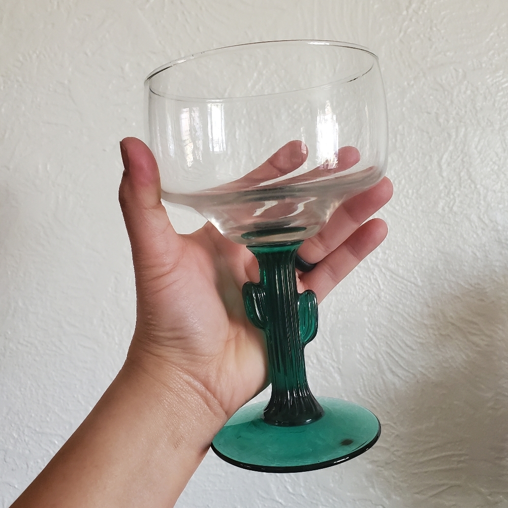 stylish vintage MARGARITA GLASS | cactus handle